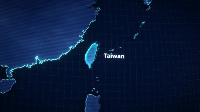 Educational geography animation of Taiwan, East Asia, featuring a glowing blue topographic highlight, a coordinate grid, and typography, designed for a vertical short-form travel promo.
