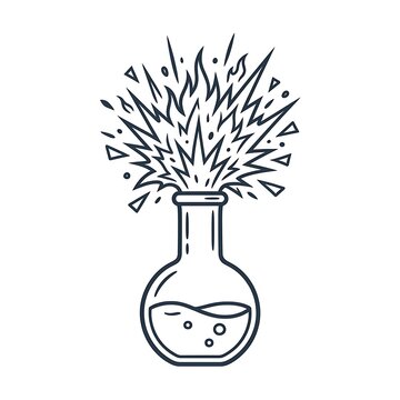 Flask with liquid reacting and producing explosion effect illustration
