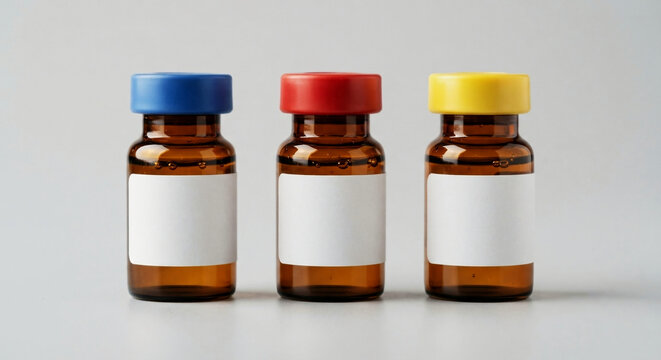 Medicine vials showing drug development and pharmaceutical research, presenting healthcare solutions and treatment concepts