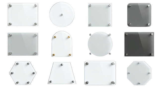 Set of various acrylic sign boards isolated on transparent background