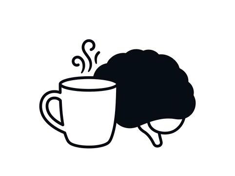 Cute brain drinking coffee from a cup with steam