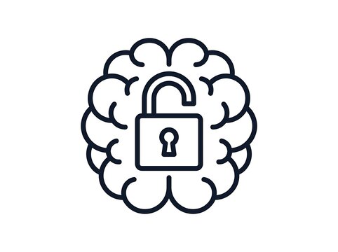 Secure brain illustration with lock symbol inside