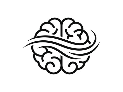 Minimalist brain illustration with thought waves vector icon