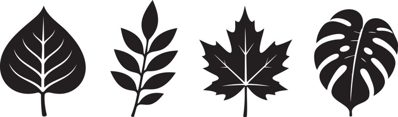 Fototapeta premium Botanical Leaf Black Silhouette Icon Set for Nature and Floral Design