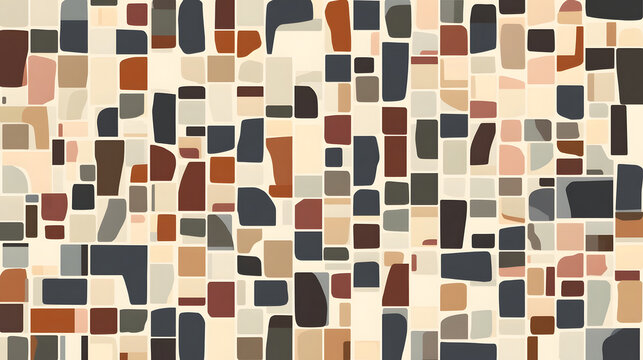Abstract Mosaic Pattern: A visually engaging mosaic composed of irregularly shaped tiles in earthy tones of brown, beige, and grey, creating a textured and artistic backdrop.