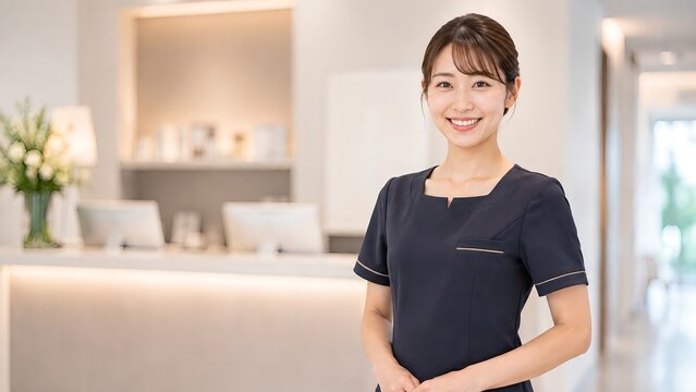 女性, サロン, 受付, フロント, レセプション, 笑顔, 医療事務, エステサロン, 予約, カウンセリング, 美容, 美容外科, ビューティーアドバイザー, クリニック, 初診, 診療, 来店, 患者, 従業員, 接客, フェイシャルサロン, 診察, ネイルサロン, 案内, 説明, 脱毛サロン, 美容室, 店員, 皮膚科, マッサージ, 相談, 整形, エステティシャン, スタッフ, ビュ1