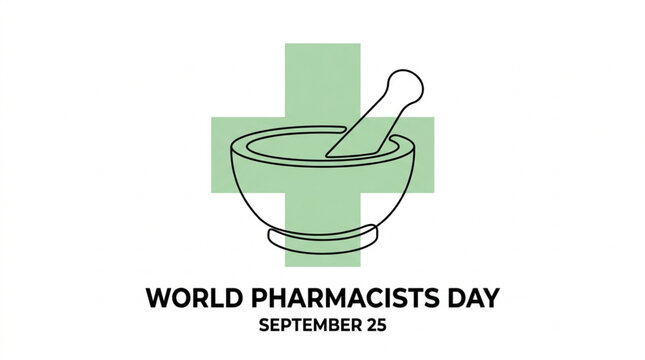 World Pharmacists Day vector illustration with green medical cross and traditional mortar pestle icon