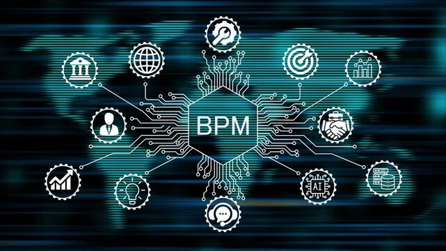 bpm concept animation video 4k. technology world map background   