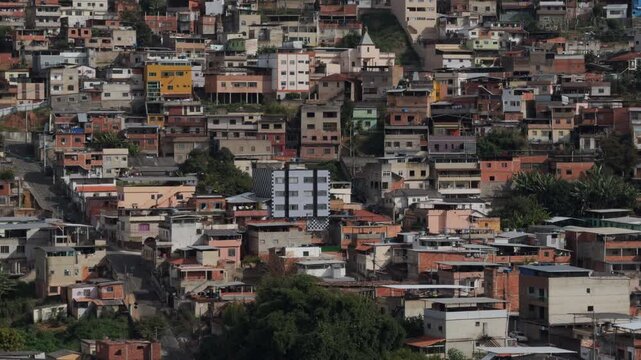 Static View of Dense Hillside Favela Neighborhood Architecture