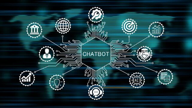 chatbot concept animation video 4k. technology world map background   