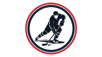 Fototapeta premium A vibrant digital illustration of an energetic ice hockey player in a circular emblem frame for sports team branding