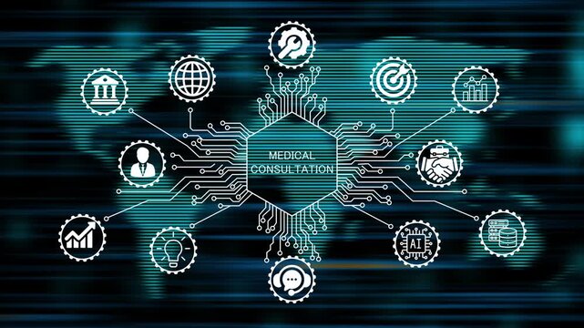 medical consolation  concept animation video 4k. technology world map background   