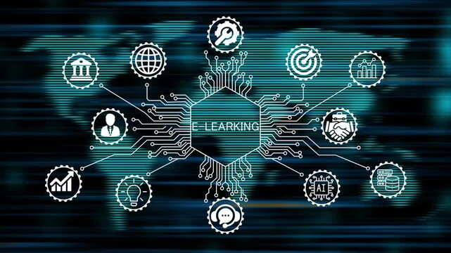 e-larking concept animation video 4k. technology world map background   