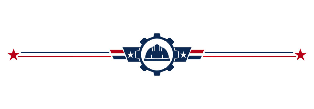 American Labor Day border with worker emblem, stars and patriotic stripes