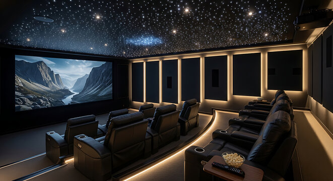 Tech home cinema room with leather recliner seats and starry night ceiling background full hd download 2025 2026