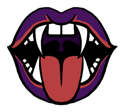 Purple Vampire lips and two fangs
