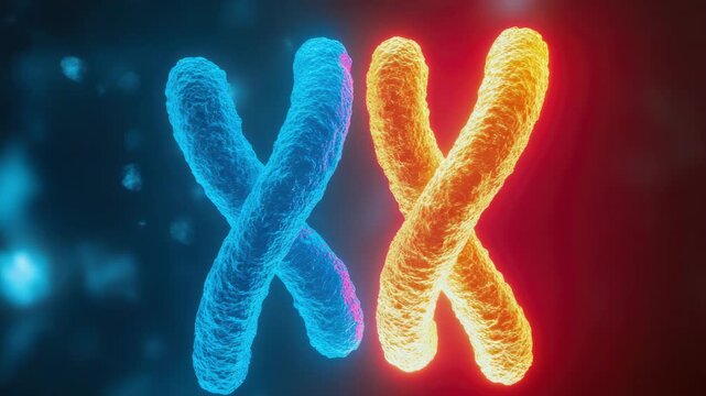 Abstract 3D Rendering of Glowing Chromosomes in Blue and Orange