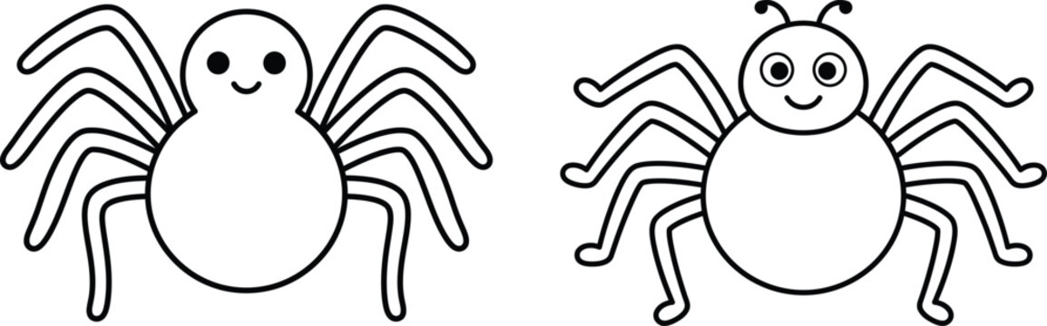 Cute Little Spider Outline Set with Smiling Face for Halloween
