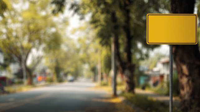 Blank Yellow Road Sign on Countryside Road