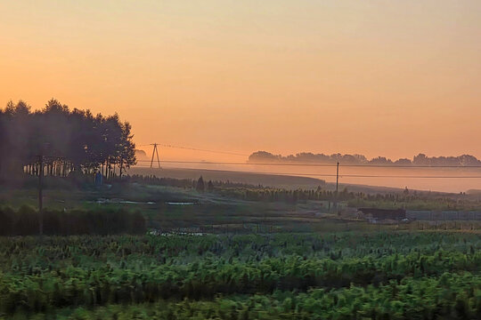 View of nature from the road in the morning, Poland