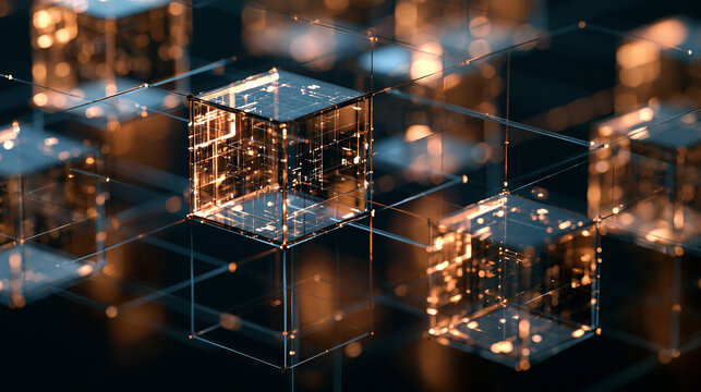 Interconnected Glowing Data Cubes Forming a Futuristic Digital Network