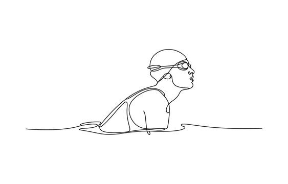 Continuous one line drawing of a female swimmer with goggles