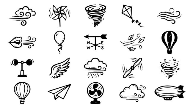 Wind, air icon set. Air element. Vector.