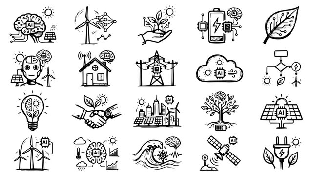 Solar panel icon set, photovoltaic systems, renewable energy, clean electricity, solar power generation, eco sustainability. Solid icons collection. Vector.