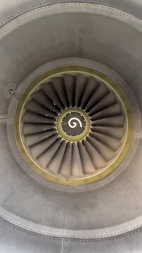 Fan blade engine close up front of.