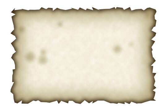 Aged parchment paper with torn edges and subtle stains rests on transparent background texture antique vintage fragment distressed yellowed sepia document scroll