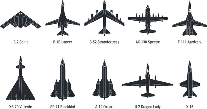 USA Strategic Stealth Flying Wing Bombers Supersonic Interdictors and High-Altitude Spy Planes Vector Grid