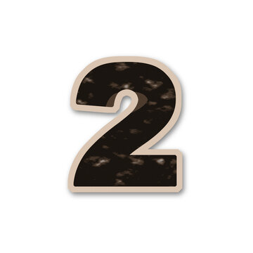 A distressed number two with a textured fill is presented on transparent background digit numeral figure form design graphic element isolated texture