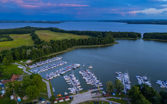 Aerial view of Port Sztynort yacht marina in Masuria Poland