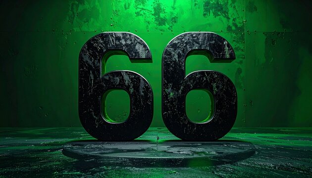 3D Matte Charcoal Number Sixty-Four on Cinematic Green Background