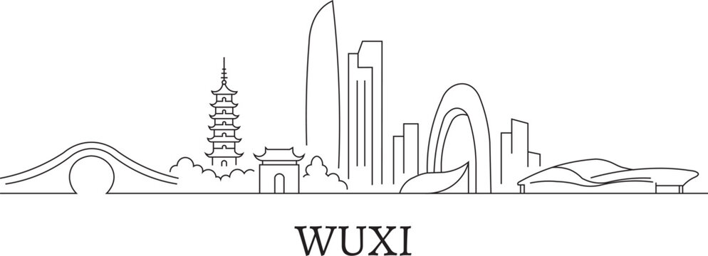 Wuxi skyline in minimalist line art style