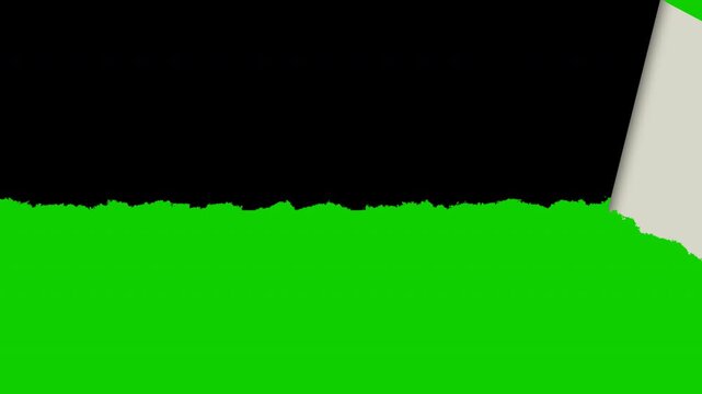 Torn paper horizontal stop motion features a green screen background and an alpha channel, making it ideal for video editing projects, presentations, and digital design.