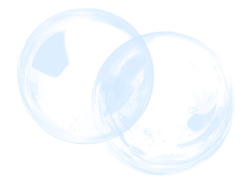 Transparent soapy bubbles and water drops on black background