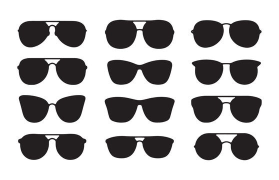 Aviator and cat eye sunglasses silhouettes collection for fashion design eyewear and summer branding.