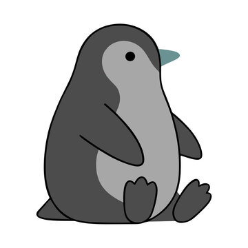 Cartoon Penguin Sitting Isolated