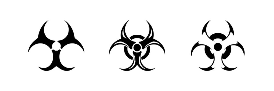Biohazard waste icon set with bold strokes and isolated on white background featuring laboratory safety, biohazard, waste symbol with warning signs and hazard