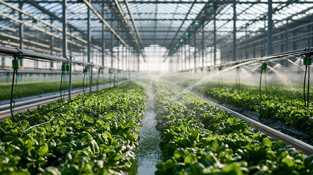 Modern Greenhouse Farming With Irrigated Crops and Controlled Environment Agriculture