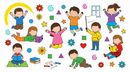 Fototapeta premium Happy playful kids engaging in various educational activities and fun