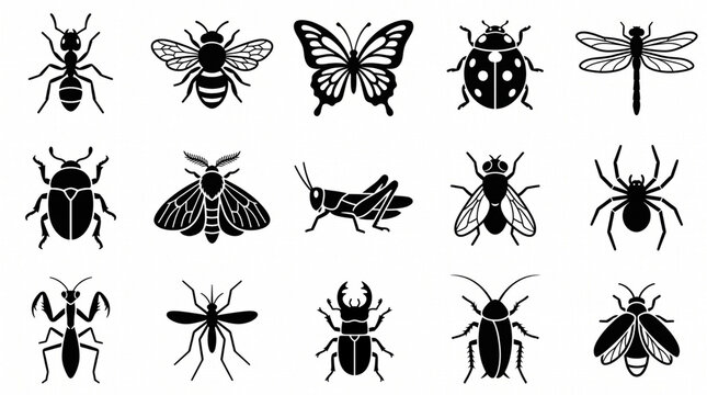 These are some images of insects that have been edited into silhouette vector form.