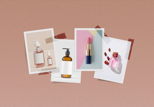 Photo Collage Mockup on Rose Gold Background