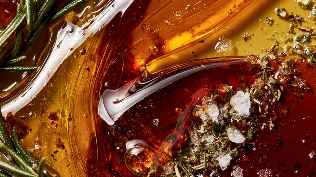 Herb Infused Cooking Oil With Spices and Seasonings in Macro Close Up