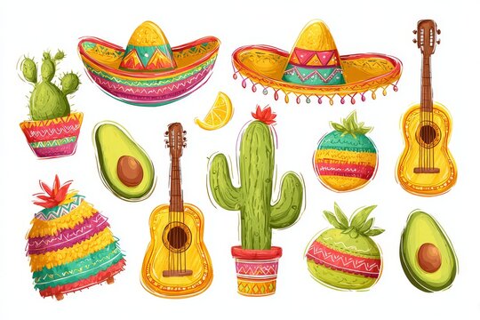 vibrant colorful mexican party elements