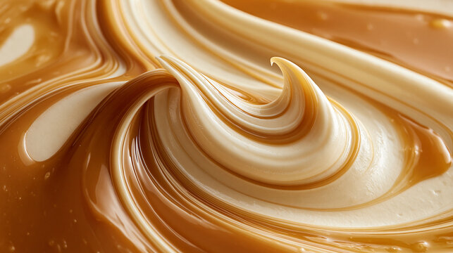 Glossy Caramel and Cream Swirl Texture Background