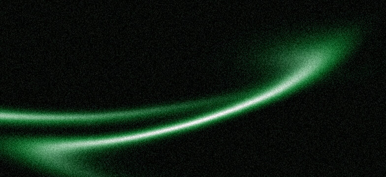 Bright verdant light trail curving gently across a nearly black background, fine grain and concentrated illumination creating a sleek sense of movement for digital artwork