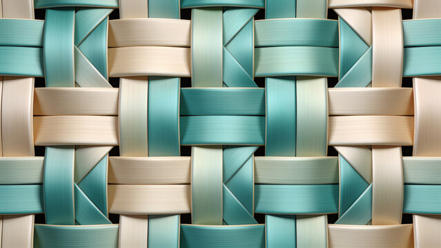 Elegant seamless basket weave interlace pattern in a teal and sand color scheme, soft gradient shading