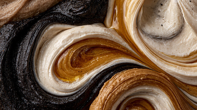 Abstract Cream Caramel Brown and Black Swirl Texture Background